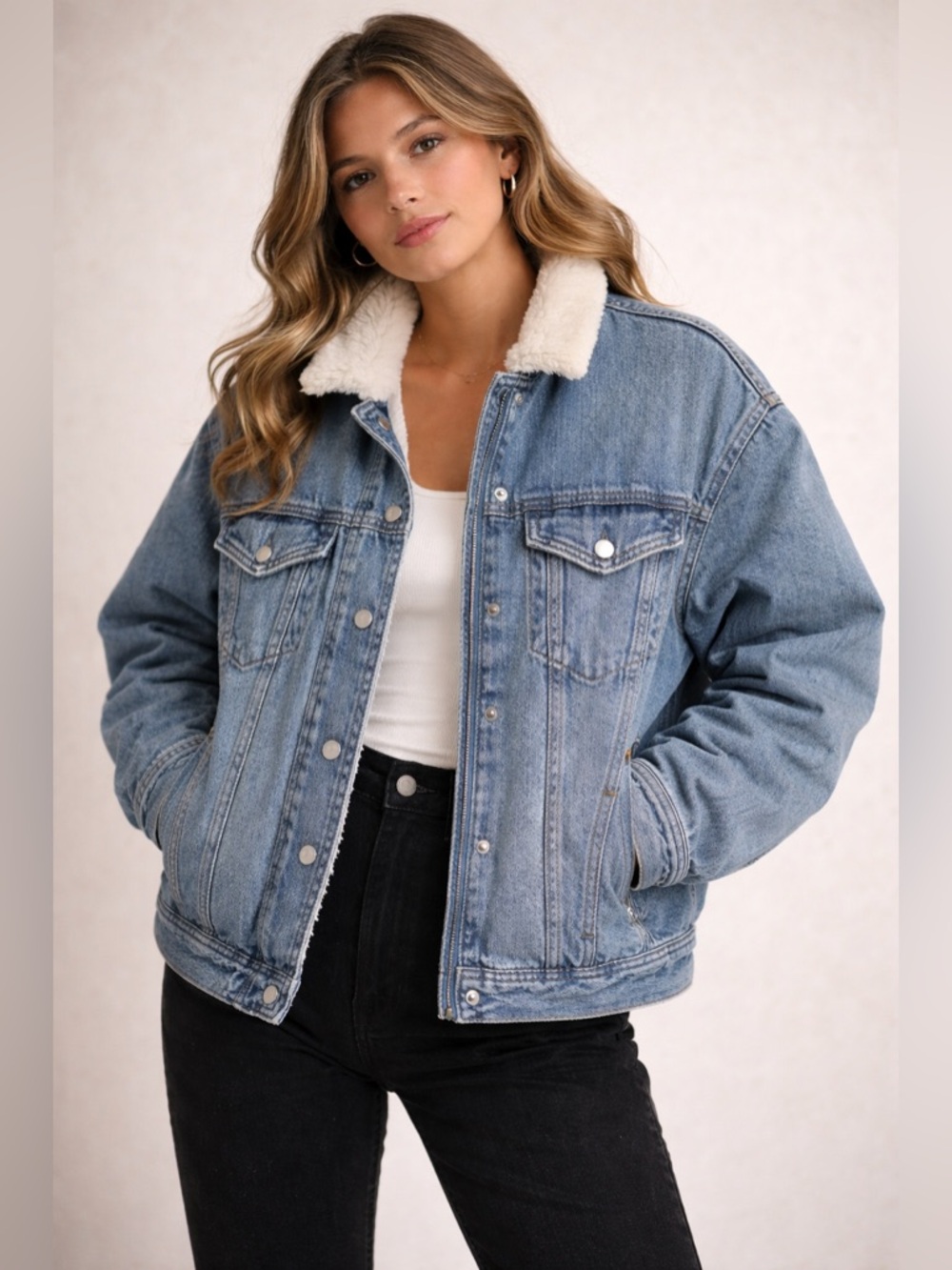 Denim Jacket with sherpa lining - size XS but oversized